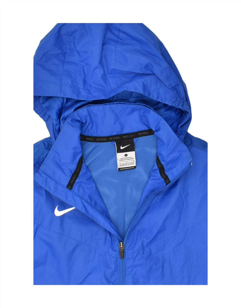 NIKE Boys Graphic Hooded Rain Jacket 12-13 Years Large  Blue Nylon | Vintage Nike | Thrift | Second-Hand Nike | Used Clothing | Messina Hembry 