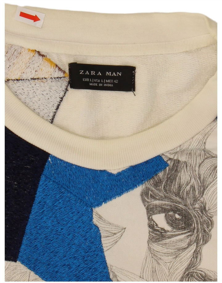 Zara Mens Graphic Sweatshirt Jumper Large White