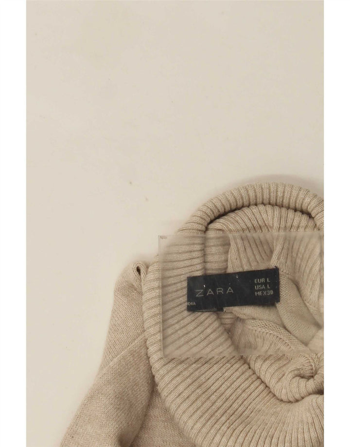 Zara Womens Roll Neck Jumper Sweater UK 14 Large Beige Flecked