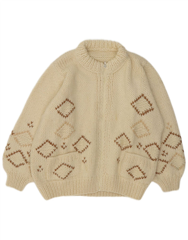 Vintage Mens Cardigan Sweater XL Off White Argyle/Diamond