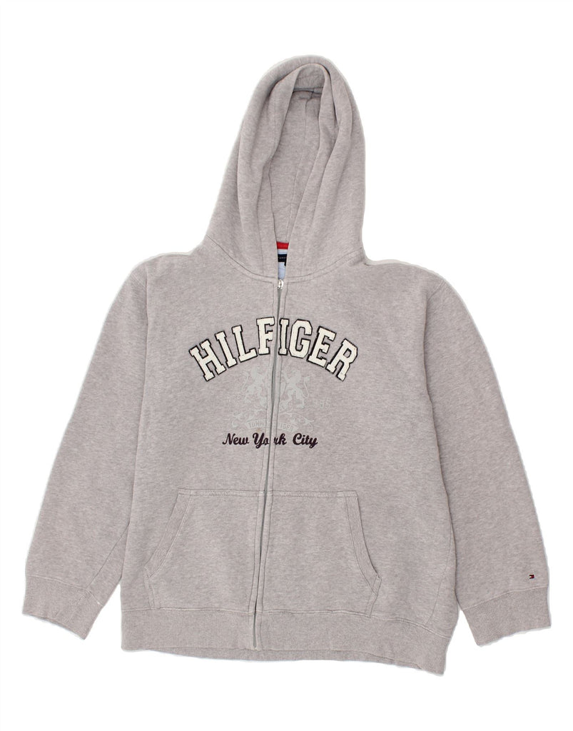 TOMMY HILFIGER Boys Graphic Zip Hoodie Sweater 15-16 Years Grey Cotton Vintage Tommy Hilfiger and Second-Hand Tommy Hilfiger from Messina Hembry 