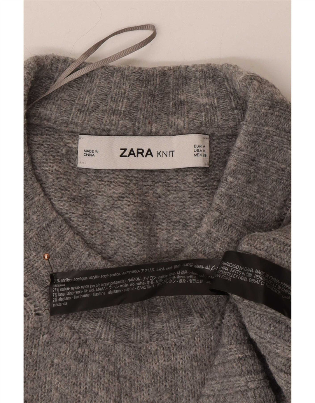 Zara Womens Oversized Crew Neck Jumper Sweater UK 14 Medium Grey Acrylic