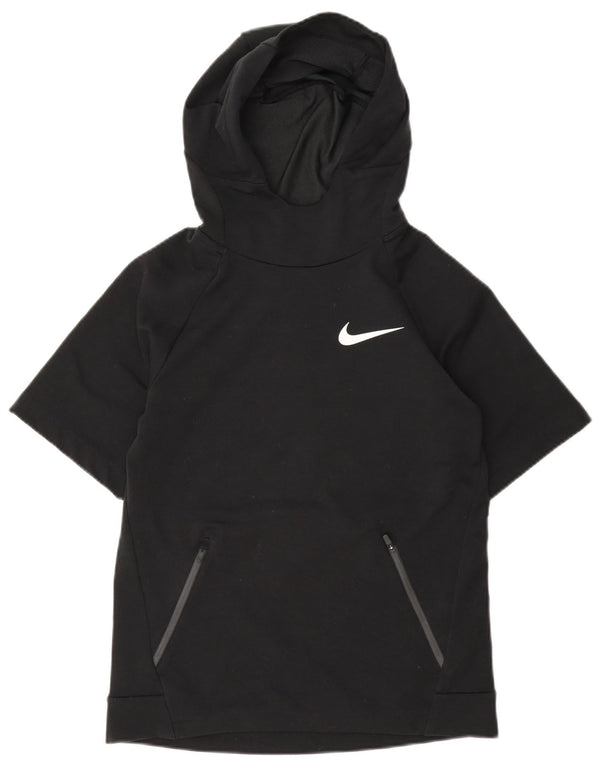 Nike Womens Dri Fit Short Sleeve Hoodie Jumper UK 14 Large Black Polyester