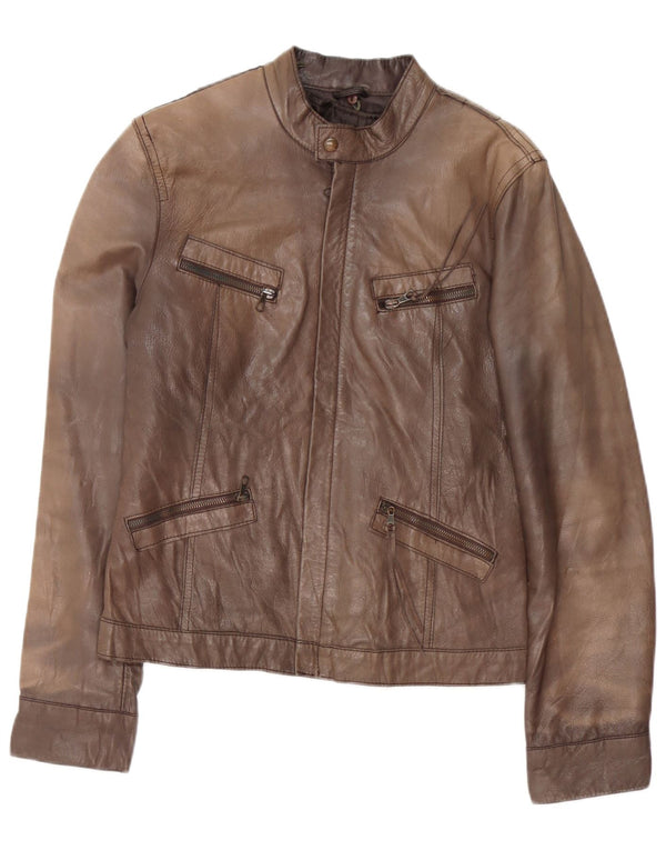 GVB Womens Leather Jacket UK 14 Medium Brown Leather