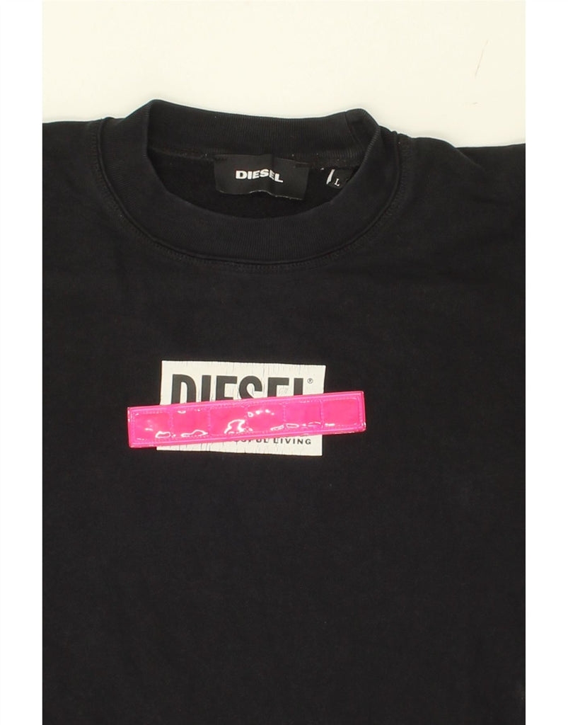 DIESEL Womens Graphic Sweatshirt Jumper UK 16 Large Black Cotton Vintage Diesel and Second-Hand Diesel from Messina Hembry 