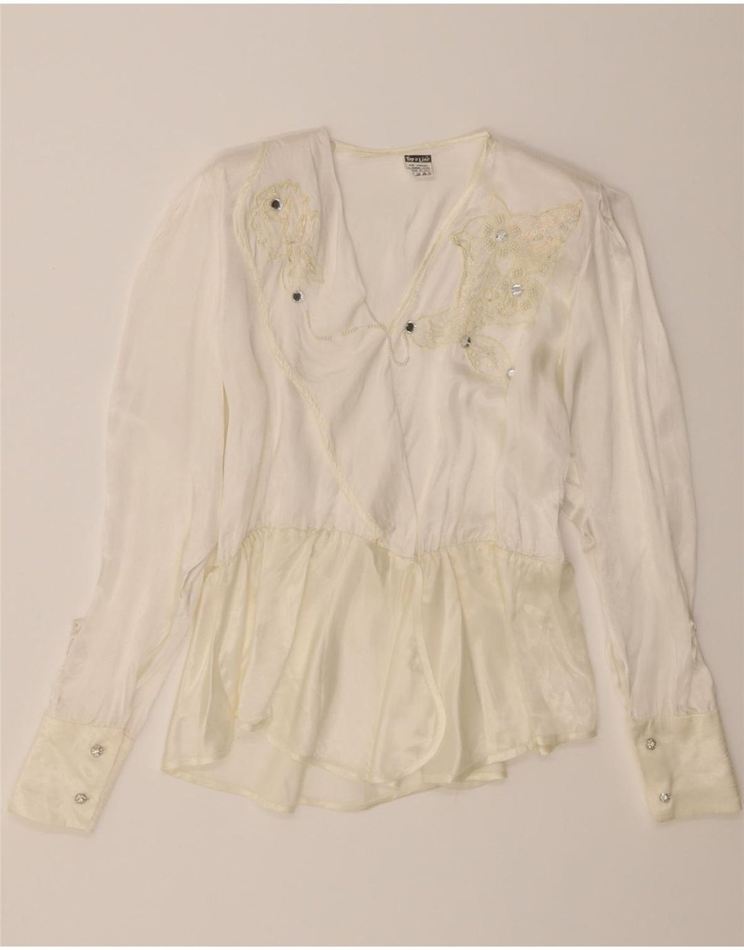 VINTAGE Womens Long Sleeve Blouse Top UK 12 Medium White Viscose Vintage Vintage and Second-Hand Vintage from Messina Hembry 