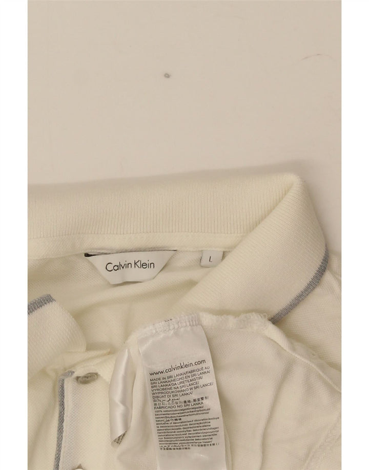Calvin Klein Mens Polo Shirt Large White Cotton