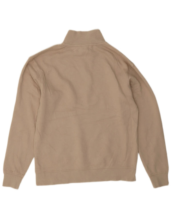 Jack & Jones Mens Graphic Zip Neck Sweatshirt Jumper Medium Beige Cotton