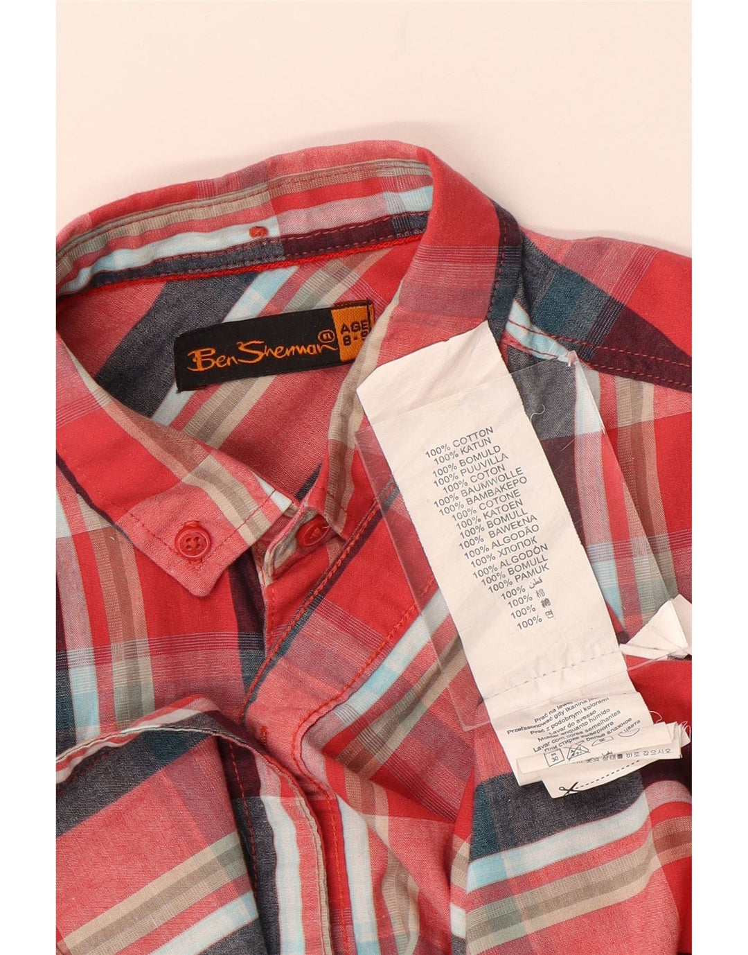 BEN SHERMAN Boys Short Sleeve Shirt 8-9 Years Red Check Cotton