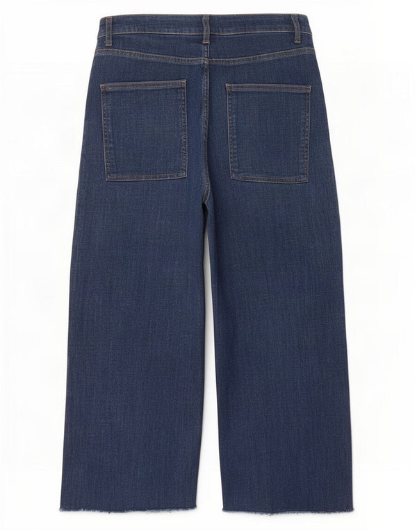 Zara Womens High Waist Crop Wide Leg Jeans EU 42 Large W32 L23 Blue Cotton