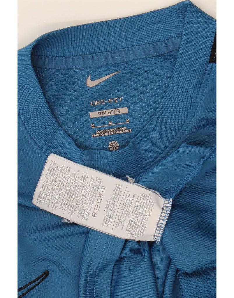 NIKE Mens Dri Fit Slim Fit T-Shirt Top Medium Blue Colourblock Polyester Vintage Nike and Second-Hand Nike from Messina Hembry 