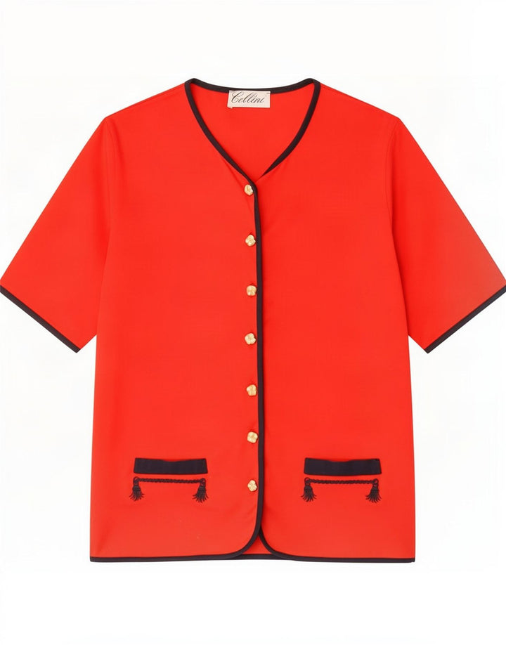 Cellini Womens Short Sleeve Shirt Blouse IT 42 Medium Red Colourblock
