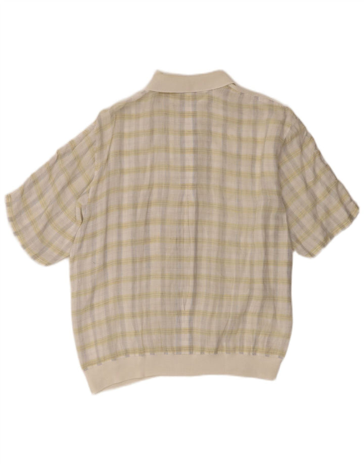 Gran Sasso Mens Short Sleeve Pullover Shirt Medium White Check Flax