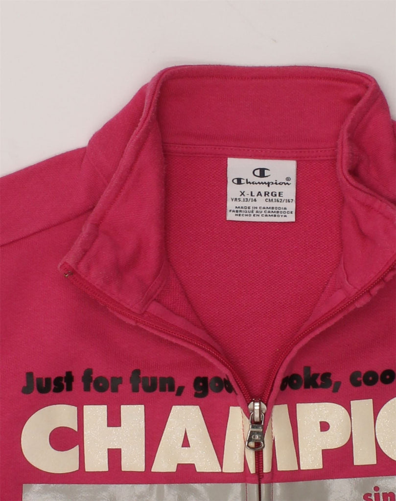 CHAMPION Girls Graphic Tracksuit Top Jacket 13-14 Years XL Pink Cotton | Vintage Champion | Thrift | Second-Hand Champion | Used Clothing | Messina Hembry 