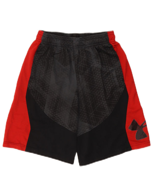 UNDER ARMOUR Boys Heat Gear Sport Shorts 9-10 Years Medium Black Geometric