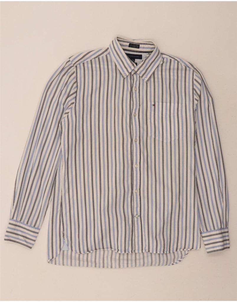 TOMMY HILFIGER Mens Custom Fit Shirt Size 15 1/2  Medium Blue Striped Vintage Tommy Hilfiger and Second-Hand Tommy Hilfiger from Messina Hembry 