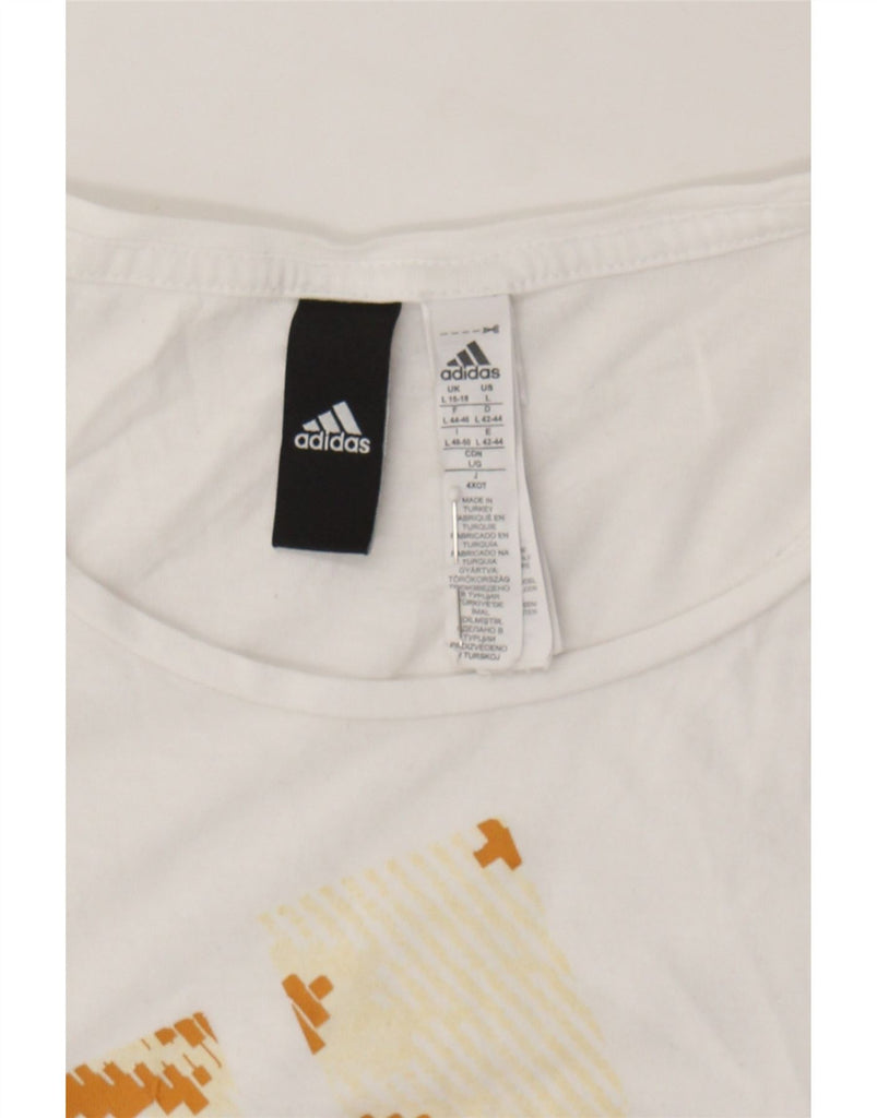 ADIDAS Womens Graphic T-Shirt Top UK 16/18 Large White Cotton Vintage Adidas and Second-Hand Adidas from Messina Hembry 