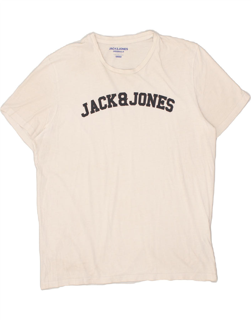 JACK & JONES Mens Regular Fit Graphic T-Shirt Top XL Beige Cotton | Vintage Jack & Jones | Thrift | Second-Hand Jack & Jones | Used Clothing | Messina Hembry 