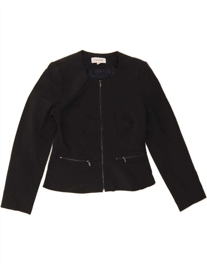 CALVIN KLEIN Womens Crop Blazer Jacket US 10 Large Black Polyester Vintage Calvin Klein and Second-Hand Calvin Klein from Messina Hembry 