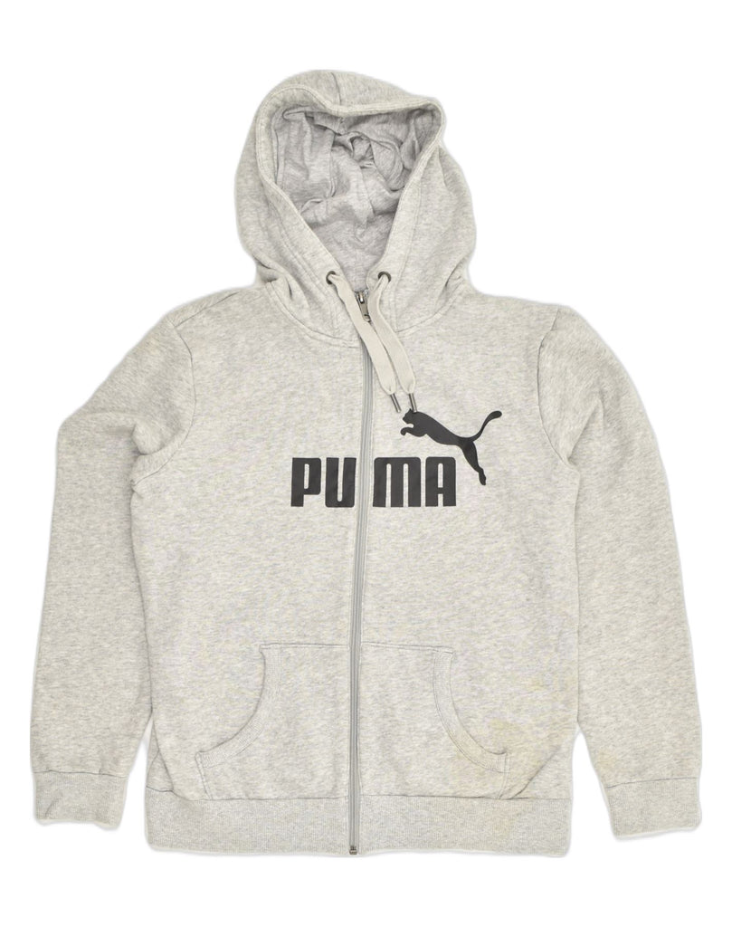 PUMA Womens Graphic Zip Hoodie Sweater UK 16 Large Grey Cotton | Vintage Puma | Thrift | Second-Hand Puma | Used Clothing | Messina Hembry 