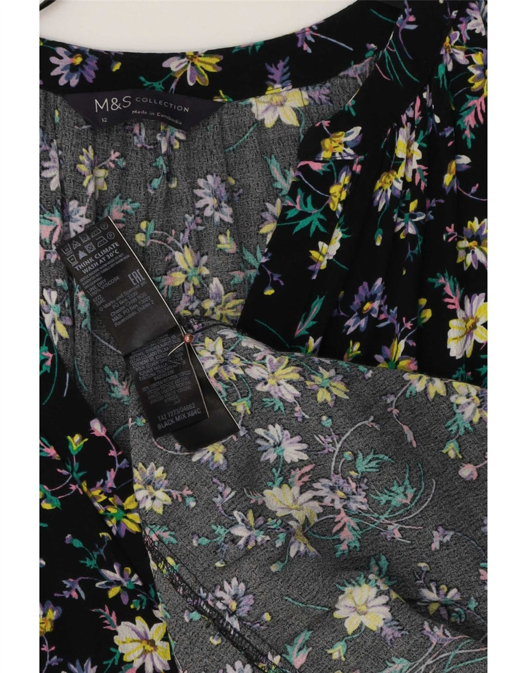 Marks & Spencer Womens Maxi Dress UK 12 Medium Black Floral Viscose