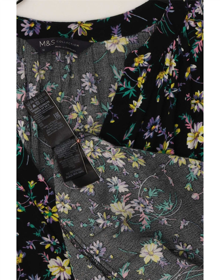 Marks & Spencer Womens Maxi Dress UK 12 Medium Black Floral Viscose