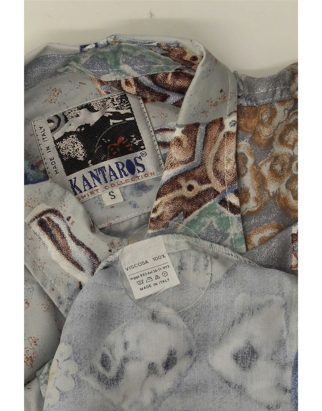 Kantaros Mens Shirt Small Blue Patchwork Viscose