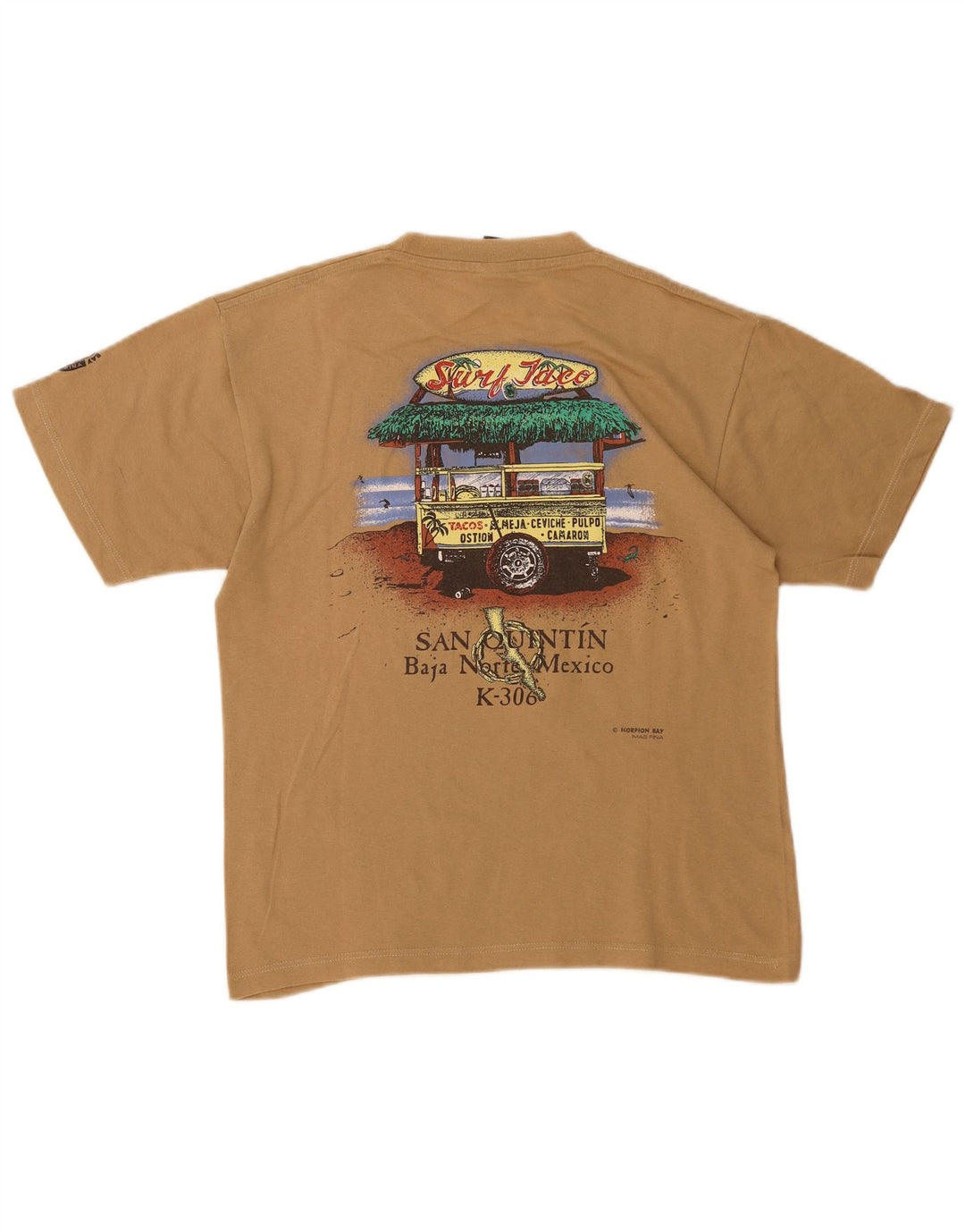 SCORPION Mens Graphic T-Shirt Top Small Beige Cotton