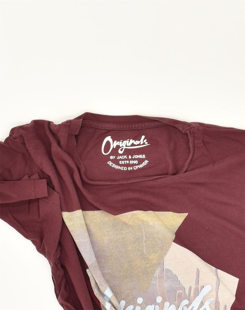 JACK & JONES Mens Graphic T-Shirt Top Medium Burgundy Cotton | Vintage Jack & Jones | Thrift | Second-Hand Jack & Jones | Used Clothing | Messina Hembry 