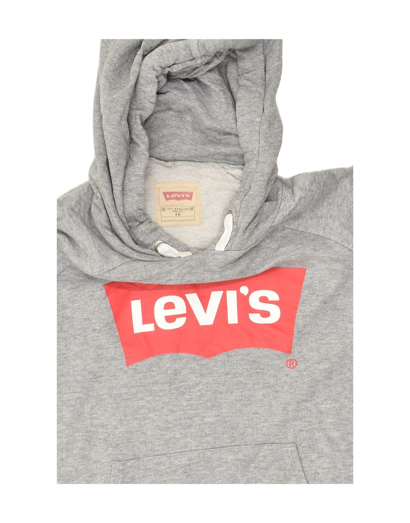 LEVI'S Girls Graphic Hoodie Jumper 15-16 Years Grey Cotton | Vintage Levi's | Thrift | Second-Hand Levi's | Used Clothing | Messina Hembry 
