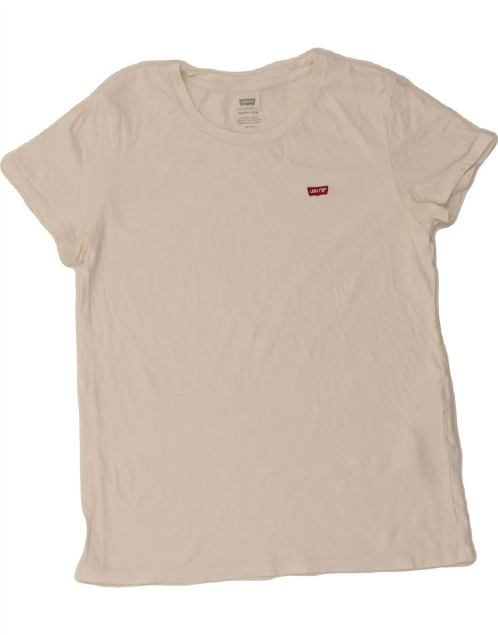 LEVI'S Womens Perfect Crew T-Shirt Top UK 14 Medium White Cotton Vintage Levi's and Second-Hand Levi's from Messina Hembry 