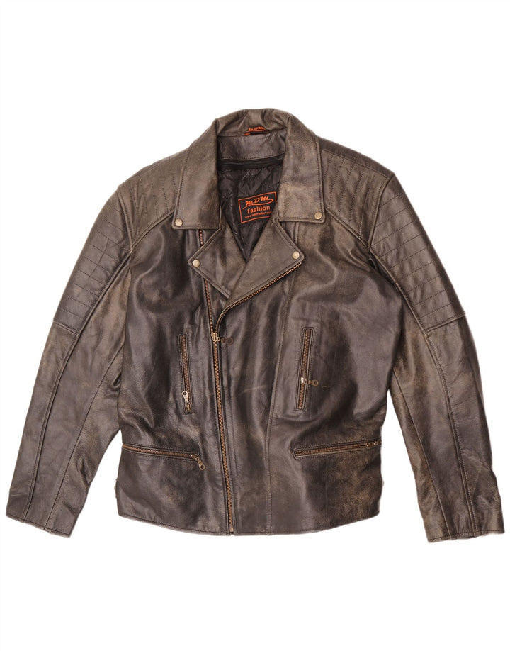 MDM Mens Leather Biker Jacket UK 42 XL Grey Leather