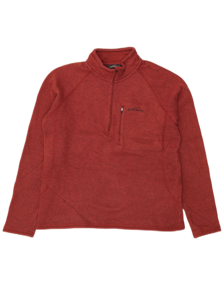 Eddie Bauer Mens Zip Neck Sweatshirt Jumper Medium Burgundy Flecked