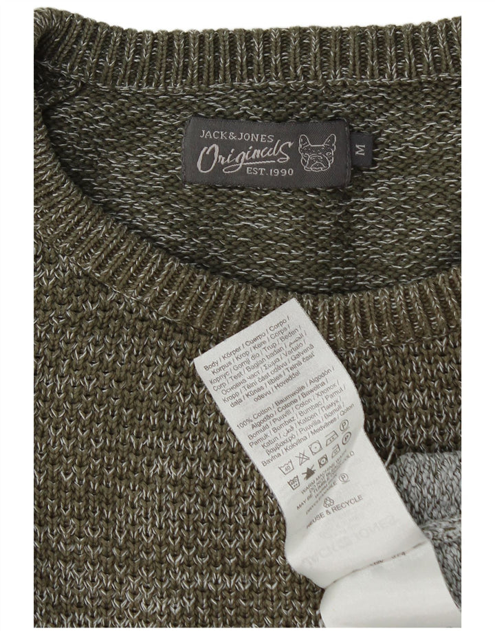 Jack & Jones Mens Crew Neck Jumper Sweater Medium Khaki Colourblock Cotton