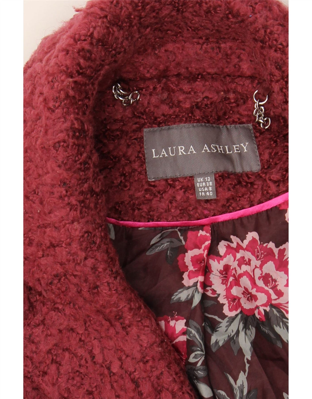 LAURA ASHLEY Womens Overcoat UK 12 Medium Burgundy Acrylic Vintage Laura Ashley and Second-Hand Laura Ashley from Messina Hembry 