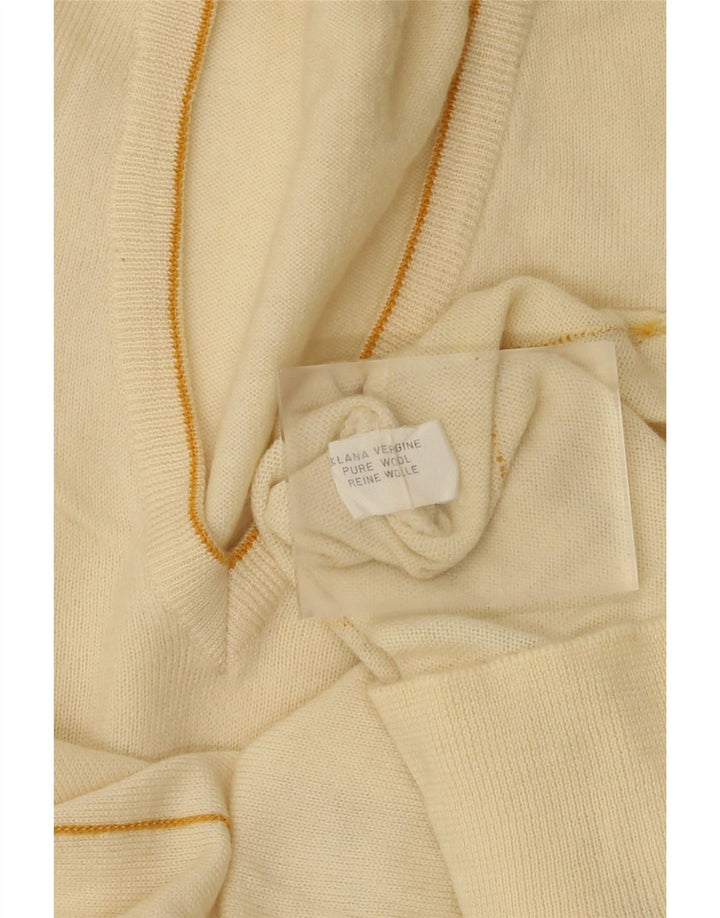Vintage Mens V-Neck Jumper Sweater Medium Off White Striped Wool