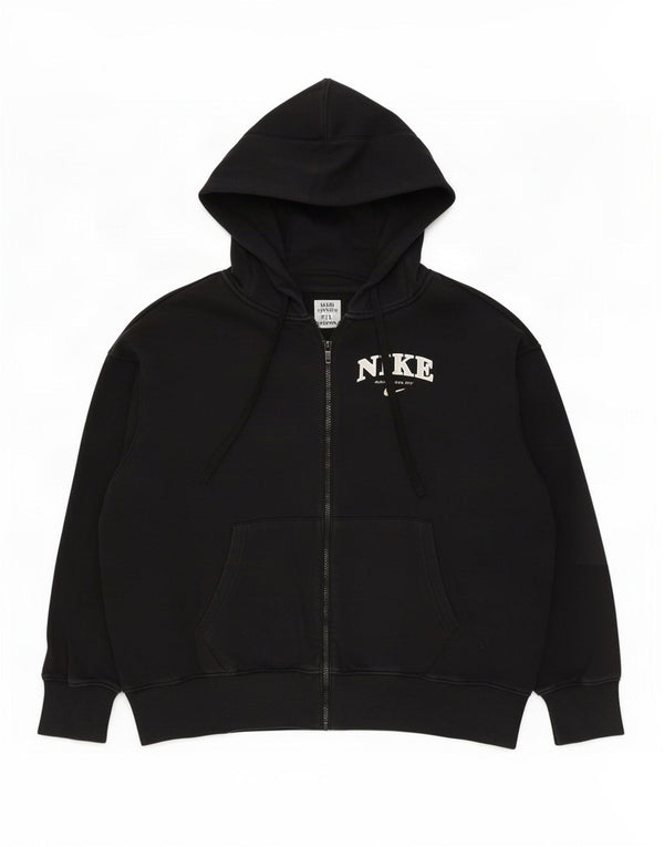 Nike Womens Graphic Oversized Zip Hoodie Sweater UK 16 Large Black Cotton