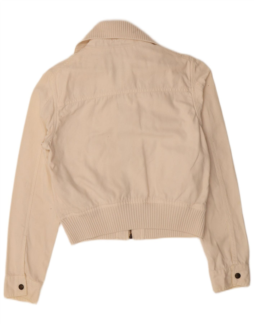 ZARA Womens Crop Bomber Jacket UK 16 Large Off White Cotton