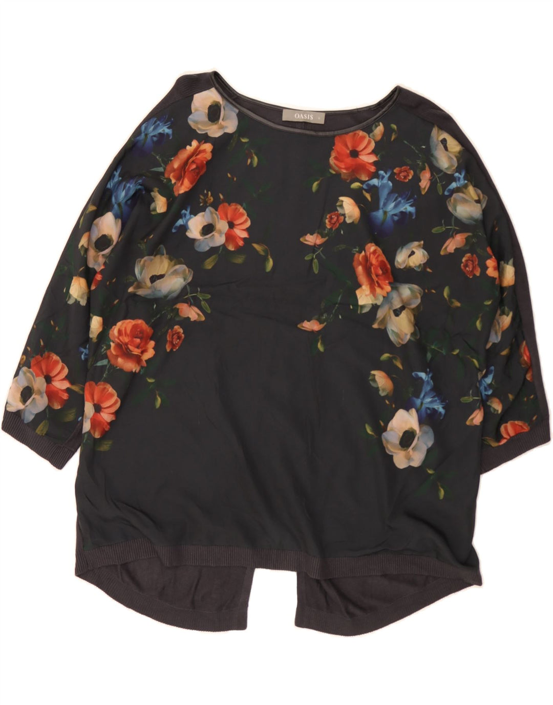 OASIS Womens 3/4 Sleeve Oversized Blouse Top UK 16 Large Black Floral Vintage Oasis and Second-Hand Oasis from Messina Hembry 