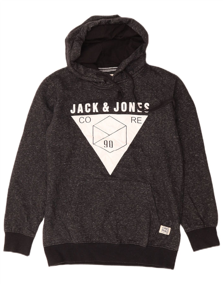 Jack & Jones Mens Graphic Hoodie Jumper Medium Black Flecked