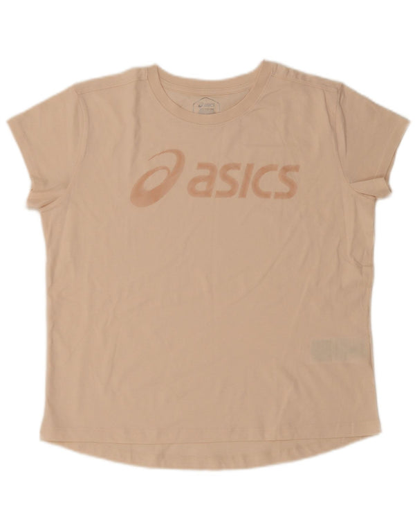 Asics Womens Graphic T-Shirt Top UK 16 Large Beige Cotton