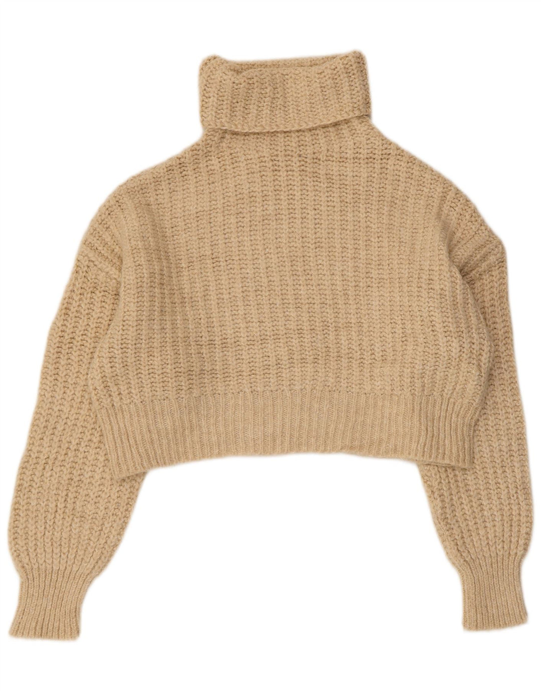 Zara Womens Crop Oversized Roll Neck Jumper Sweater UK 10 Small Beige