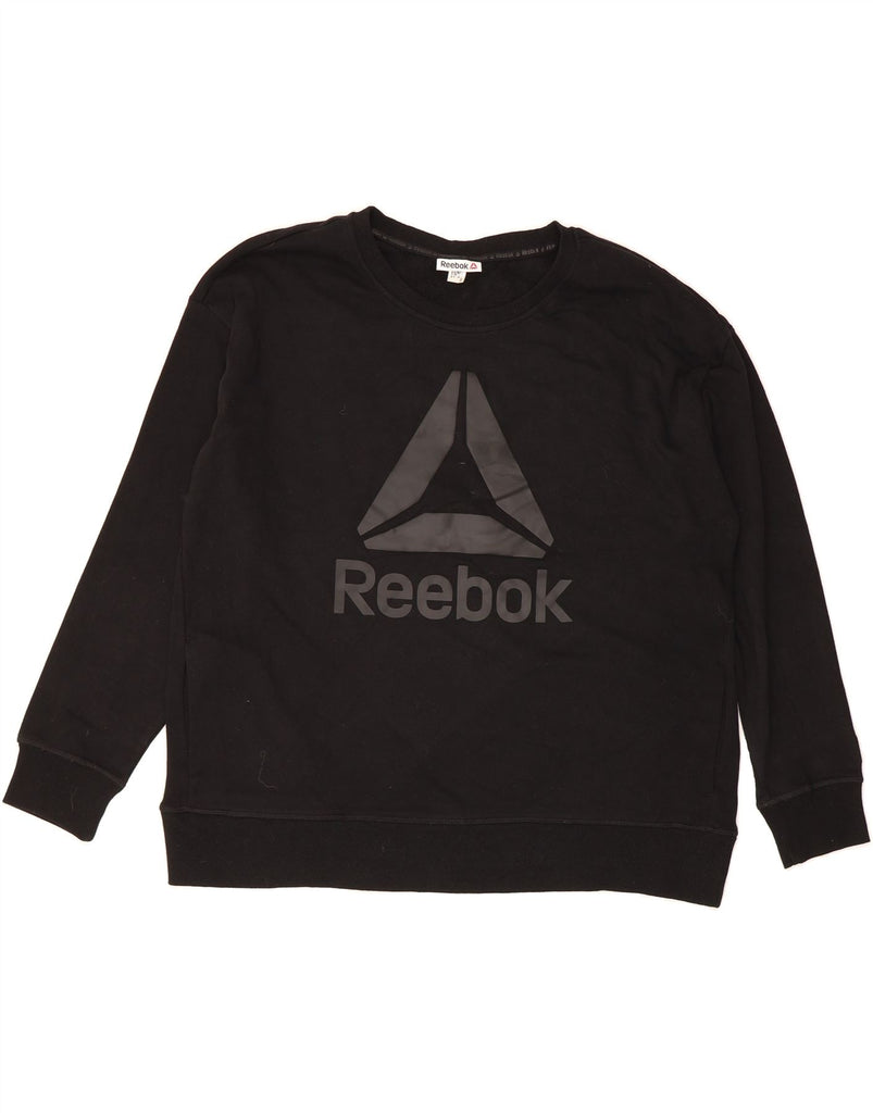 REEBOK Womens Graphic Oversized Sweatshirt Jumper UK 18 XL Black Vintage Reebok and Second-Hand Reebok from Messina Hembry 