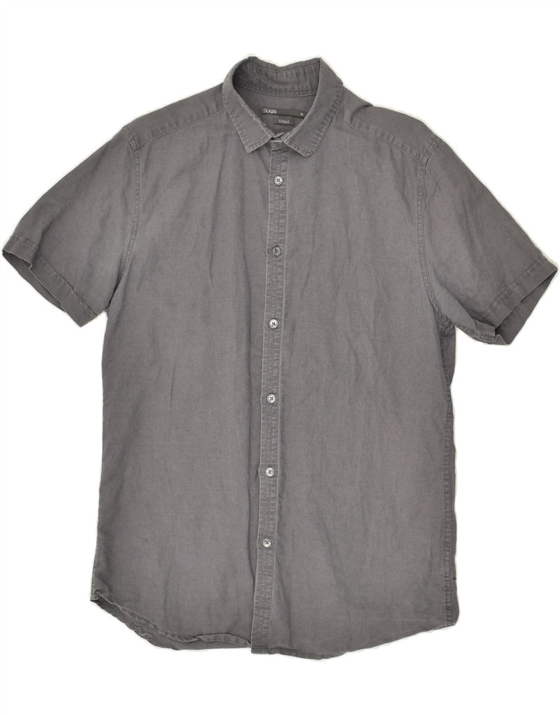 JULES Mens Fitted Short Sleeve Shirt Medium Grey Linen | Vintage Jules | Thrift | Second-Hand Jules | Used Clothing | Messina Hembry 