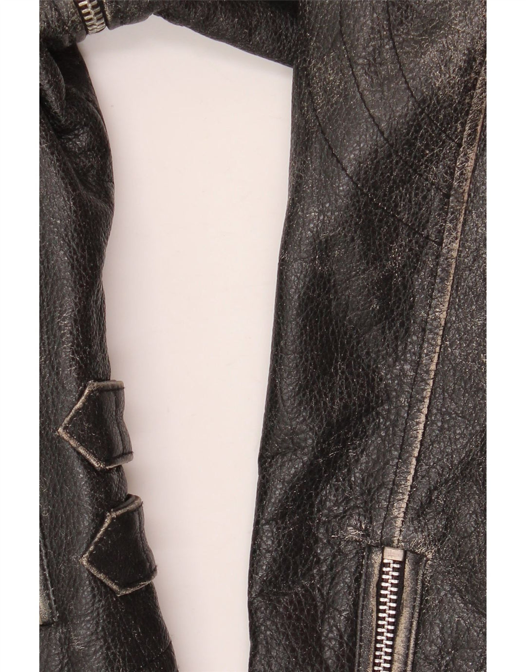 Yuppie Womens Crop Leather Biker Jacket EU 38 Medium Black Leather