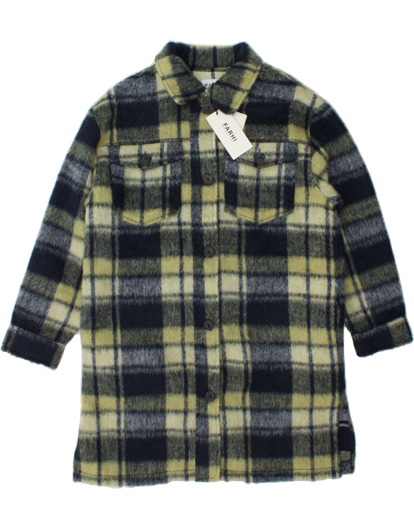 FARHI Womens Overcoat UK 10 Small Green Check Wool Vintage Farhi and Second-Hand Farhi from Messina Hembry 