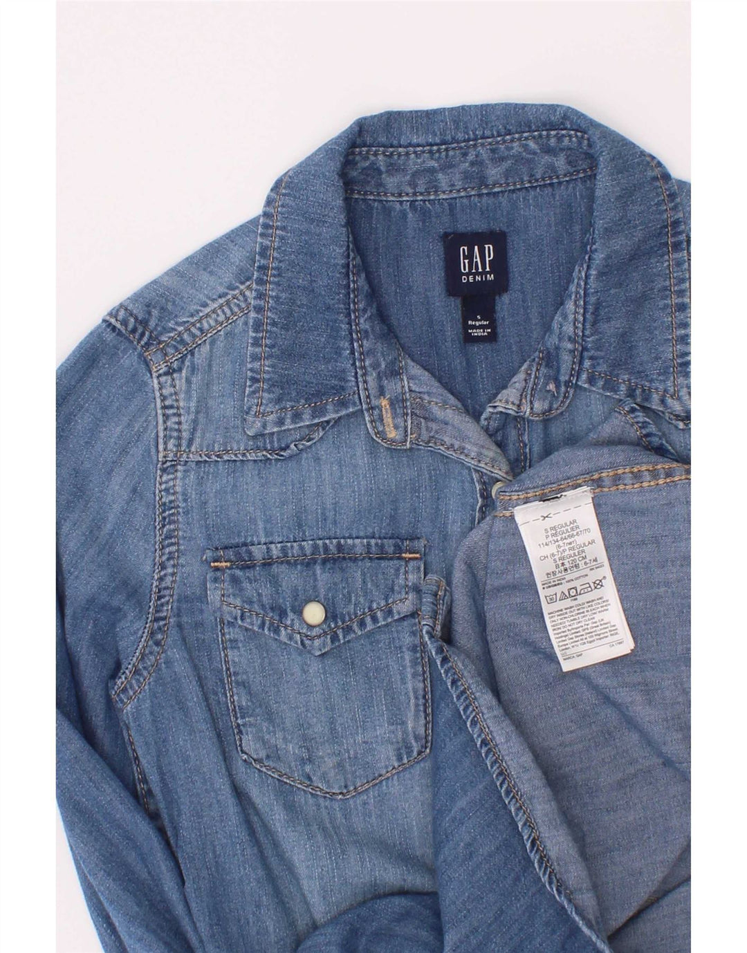 Gap Girls Denim Shirt 6-7 Years Small Blue Cotton