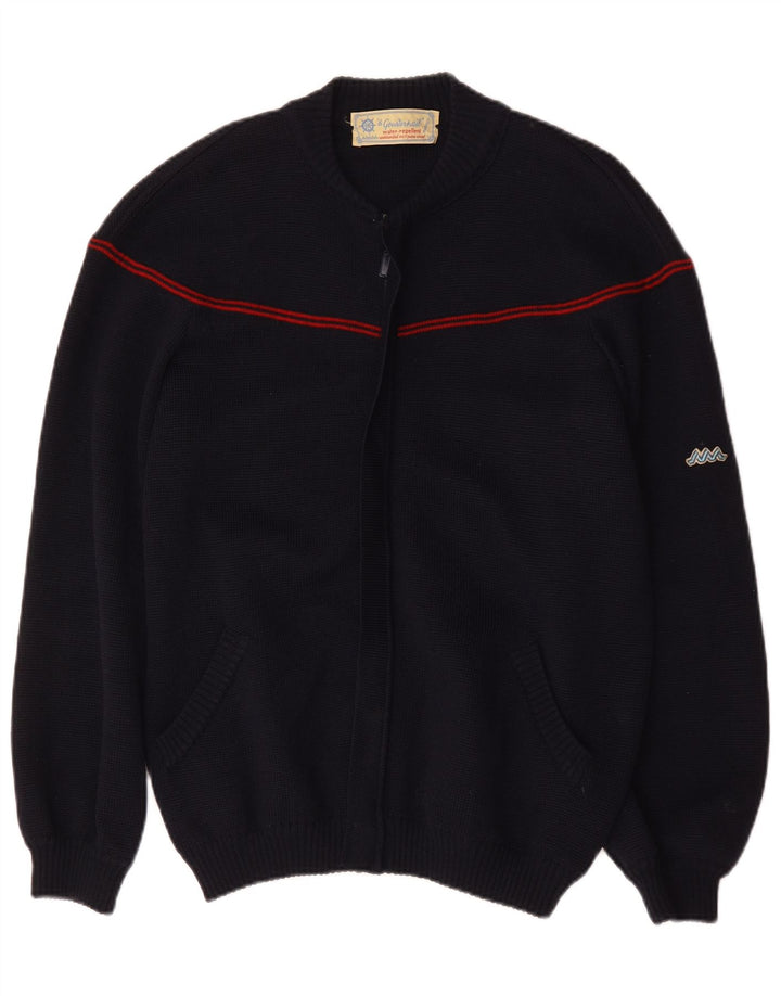 Vintage Mens Full Zip Cardigan Sweater Large Navy Blue Striped