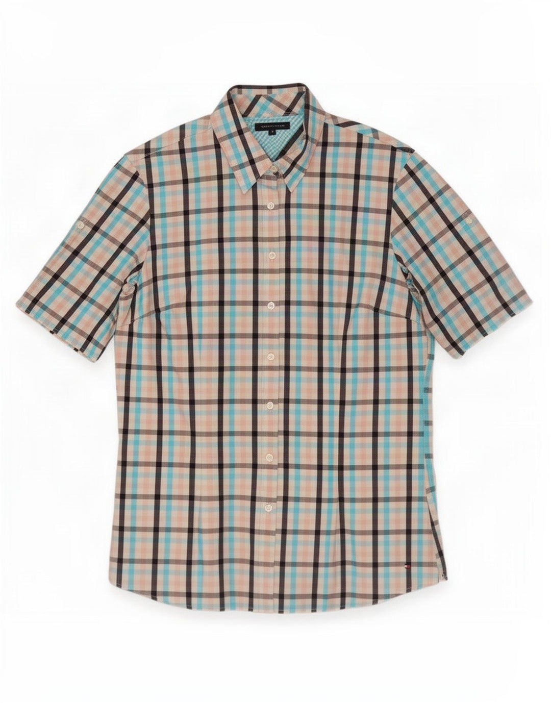 Tommy Hilfiger Womens Short Sleeve Shirt US 8 Medium Multicoloured Gingham