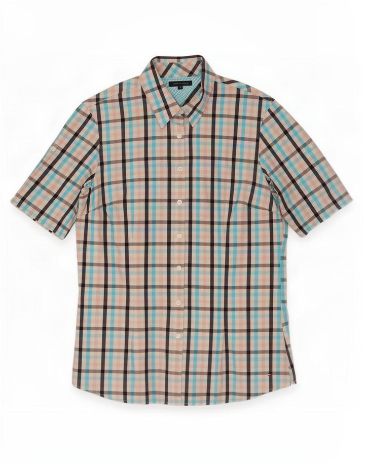 Tommy Hilfiger Womens Short Sleeve Shirt US 8 Medium Multicoloured Gingham